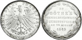Altdeutsche Münzen und Medaillen
Frankfurt-Stadt
Doppelgulden 1849. Auf Goethes 100-jährige Geburtstagsfeier.
vorzüglich/Stempelglanz, von polierte...