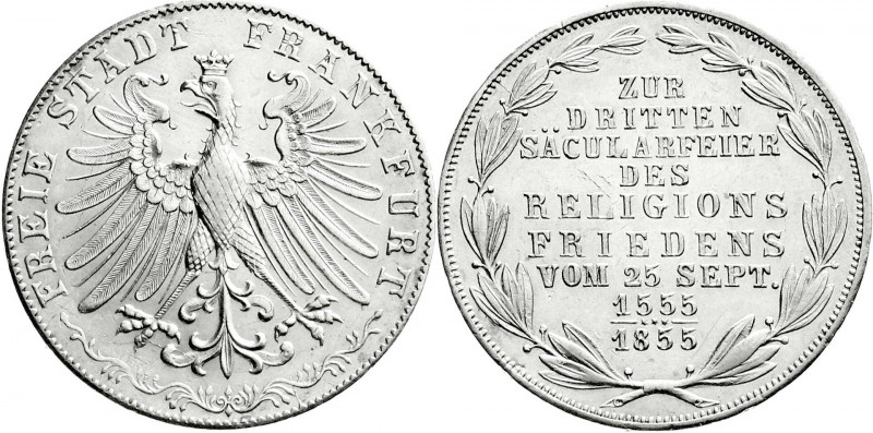 Altdeutsche Münzen und Medaillen
Frankfurt-Stadt
Gedenkdoppelgulden 1855. Reli...