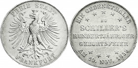 Altdeutsche Münzen und Medaillen
Frankfurt-Stadt
Vereinstaler 1859. Schillers 100 J. Geburtstag.
gutes sehr schön, Randfehler. Jaeger 50. Thun 139....