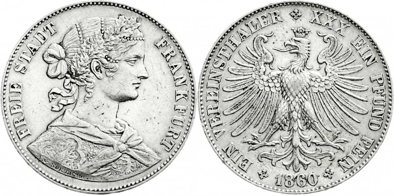 Altdeutsche Münzen und Medaillen
Frankfurt-Stadt
Vereinstaler 1860. Francofurt...