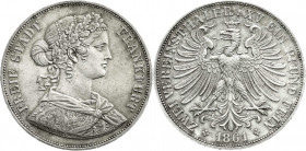 Altdeutsche Münzen und Medaillen
Frankfurt-Stadt
Vereinsdoppeltaler 1861. vorzüglich/Stempelglanz. Jaeger 43. Thun 145. AKS 4. 