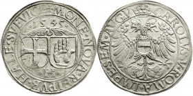 Altdeutsche Münzen und Medaillen
Hall / Schwaben
Taler 1545 Jahreszahl und Arabeske über zwei Wappen/gekrönter Doppeladler mit Bindenschild auf der ...