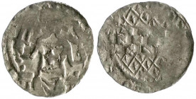 Altdeutsche Münzen und Medaillen
Iserlohn, gräflich märkische Münzstätte
Adolph II., 1328-1347
Pfennig o.J. Auf einer Bank sitzender Graf v.v./Scha...