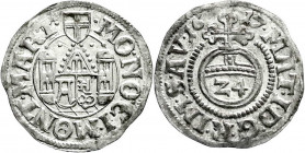 Altdeutsche Münzen und Medaillen
Marsberg
Reichsgroschen (1/24 Taler) 1617, Marsberg, Mzm. Jakob Pfahler. Kirchengiebel zwischen zwei Türmen/Reichsa...