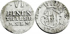 Altdeutsche Münzen und Medaillen
Mecklenburg-Strelitz
Adolf Friedrich IV., 1752-1794
1/6 Taler 1756 HCB Neustrelitz. gutes sehr schön, übl. Prägesc...