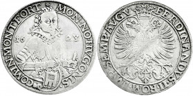 Altdeutsche Münzen und Medaillen
Montfort, Grafschaft
Hugo und Johann, 1619-1625
Reichstaler 1623, Langenargen. Hüftbild im Harnisch mit Wappen und...