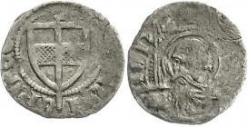 Altdeutsche Münzen und Medaillen
Münster-Bistum
Florenz von Wewelinghoven, 1364-1379
Pfennig o.J. Zweigeteilter Bindenschild/Brustbild des Hl. Paul...