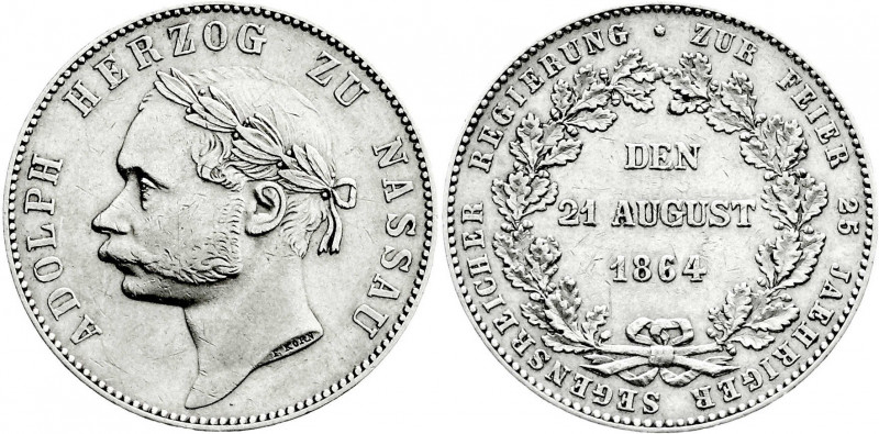 Altdeutsche Münzen und Medaillen
Nassau
Adolph, 1839-1866
Vereinstaler 1864, ...