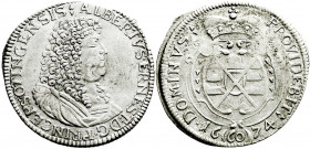 Altdeutsche Münzen und Medaillen
Öttingen
Albert Ernst, 1659-1683
Gulden zu 60 Kreuzern 1674 mit Titel PRINCEPS.
gutes vorzüglich, leichtes Zainen...