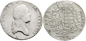 Altdeutsche Münzen und Medaillen
Sachsen-Albertinische Linie
Friedrich August III., 1763-1806
Konventionstaler 1774 EDC. fast sehr schön, kl. Randf...