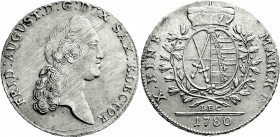Altdeutsche Münzen und Medaillen
Sachsen-Albertinische Linie
Friedrich August III., 1763-1806
Konventionstaler 1780 IEC, Dresden. vorzüglich. Buck ...