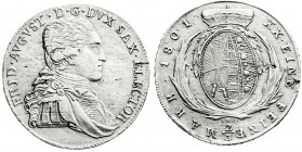 Altdeutsche Münzen und Medaillen
Sachsen-Albertinische Linie
Friedrich August III., 1763-1806
2/3 Taler 1801 IEC. vorzüglich, kl. Schrötlingsfehler...