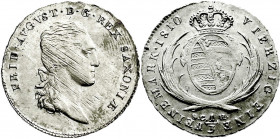 Altdeutsche Münzen und Medaillen
Sachsen-Albertinische Linie
Friedrich August I., 1806-1827
1/3 Taler 1810 SGH. vorzüglich/Stempelglanz, justiert, ...