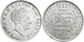 Altdeutsche Münzen und Medaillen
Sachsen-Albertinische Linie
Anton, 1827-1836
Konventionstaler 1830 S. sehr schön/vorzüglich, winz. Schrötlingsfehl...
