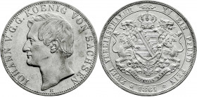Altdeutsche Münzen und Medaillen
Sachsen-Albertinische Linie
Johann, 1854-1873
Vereinsdoppeltaler 1861 B. sehr schön/vorzüglich. Jaeger 120. Thun 3...
