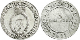 Altdeutsche Münzen und Medaillen
Sachsen-Hildburghausen
Friedrich, 1784-1826
3 Kreuzer 1811. sehr schön, selten. Jaeger 305. AKS 153. 