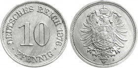 Reichskleinmünzen
10 Pfennig kleiner Adler, Kupfer/Nickel 1873-1889
1876 J. fast Stempelglanz. Jaeger 4. 
