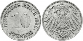 Reichskleinmünzen
10 Pfennig großer Adler, Kupfer/Nickel 1890-1916
1890 G. Interessanter Stempelbruch durch Krone und Flügelspitzen.
gutes vorzügli...