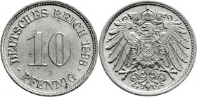 Reichskleinmünzen
10 Pfennig großer Adler, Kupfer/Nickel 1890-1916
1896 F. Stempelglanz, Prachtexemplar. Jaeger 13. 