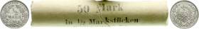 Reichskleinmünzen
1/2 Mark gr. Adler Eichenzweige, Silber 1905-1919
100 X 1919 A. Originalrolle der Königl. Preuss. Münzkasse in Berlin. Rollenpapie...
