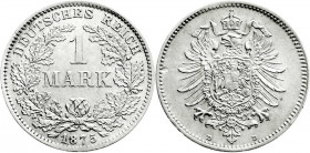 Reichskleinmünzen
1 Mark kleiner Adler, Silber 1873-1887
1875 D. vorzüglich/Stempelglanz, winz. Schrötlingsfehler. Jaeger 9. 