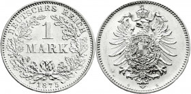 Reichskleinmünzen
1 Mark kleiner Adler, Silber 1873-1887
1875 G. fast Stempelglanz. Jaeger 9. 