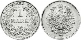 Reichskleinmünzen
1 Mark kleiner Adler, Silber 1873-1887
1876 H. vorzüglich. Jaeger 9. 