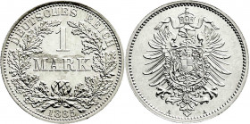 Reichskleinmünzen
1 Mark kleiner Adler, Silber 1873-1887
1885 A. fast Stempelglanz/Erstabschag, min. Belag. Jaeger 9. 