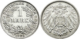 Reichskleinmünzen
1 Mark großer Adler, Silber 1891-1916
1904 J. fast Stempelglanz, selten in dieser Erhaltung. Jaeger 17. 