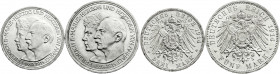 Reichssilbermünzen J. 19-178
Anhalt
Friedrich II., 1904-1918
5 und 3 Mark 1914 A. Silberne Hochzeit.
vorzüglich und fast Stempelglanz. Jaeger 24,2...