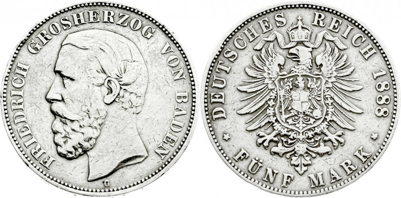 Reichssilbermünzen J. 19-178
Baden
Friedrich I., 1856-1907
5 Mark 1888 G. A m...
