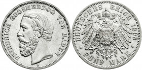 Reichssilbermünzen J. 19-178
Baden
Friedrich I., 1856-1907
5 Mark 1898 G. gutes vorzüglich, winz. Randfehler. Jaeger 29. 