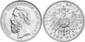 Reichssilbermünzen J. 19-178
Baden
Friedrich I., 1856-1907
5 Mark 1902 G. Seltenes Jahr.
prägefrisch/fast Stempelglanz, nur min. Kratzer, sonst Pr...