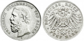 Reichssilbermünzen J. 19-178
Baden
Friedrich I., 1856-1907
5 Mark 1891 G. A ohne Querstrich.
sehr schön. Jaeger 29 F. 