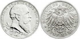 Reichssilbermünzen J. 19-178
Baden
Friedrich I., 1856-1907
5 Mark 1902. 50 jähriges Regierungsjubiläum.
vorzüglich/Stempelglanz. Jaeger 31. 