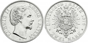 Reichssilbermünzen J. 19-178
Bayern
Ludwig II., 1864-1886
2 Mark 1876 D. vorzüglich/Stempelglanz aus Polierte Platte. Jaeger 41. 