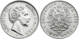 Reichssilbermünzen J. 19-178
Bayern
Ludwig II., 1864-1886
2 Mark 1876 D. vorzüglich. Jaeger 41. 