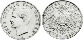 Reichssilbermünzen J. 19-178
Bayern
Otto, 1886-1913
2 Mark 1903 D. vorzüglich/Stempelglanz, kl. Kratzer. Jaeger 45. 