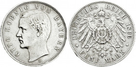 Reichssilbermünzen J. 19-178
Bayern
Otto, 1886-1913
5 Mark 1896 D. Seltener Jahrgang.
sehr schön, winz. Randfehler. Jaeger 46. 