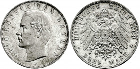 Reichssilbermünzen J. 19-178
Bayern
Otto, 1886-1913
3 Mark 1909 D. vorzüglich aus Polierte Platte, kl. Randfehler. Jaeger 47. 