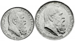 Reichssilbermünzen J. 19-178
Bayern
Luitpold 1911-1912
2 und 5 Mark 1911 D. Zum 90 jähr. Geb.
beide fast Stempelglanz. Jaeger 48, 50. 