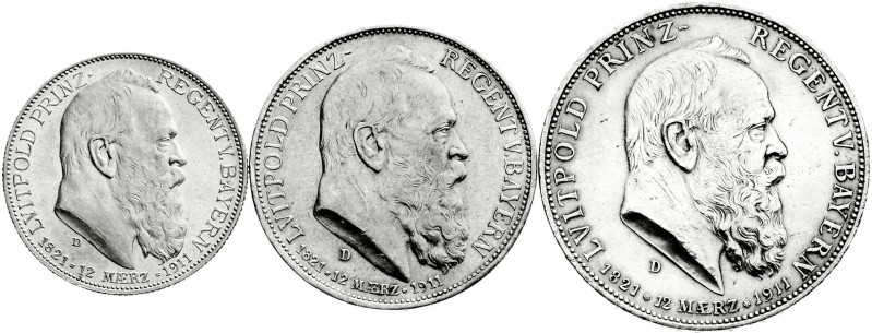 Reichssilbermünzen J. 19-178
Bayern
Luitpold 1911-1912
2, 3 und 5 Mark 1911 D...