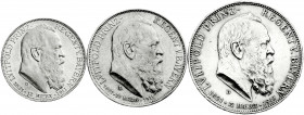 Reichssilbermünzen J. 19-178
Bayern
Luitpold 1911-1912
2, 3 und 5 Mark 1911 D. Zum 90 jähr. Geb.
fast Stempelglanz und sehr schön/vorzüglich. Jaeg...