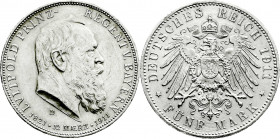 Reichssilbermünzen J. 19-178
Bayern
Luitpold 1911-1912
5 Mark 1911 D. Zum 90 jähr. Geb.
vorzüglich. Jaeger 50. 