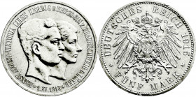 Reichssilbermünzen J. 19-178
Braunschweig
Ernst August, 1913-1916
5 Mark 1915 A. Mit Lüneburg.
vorzüglich/Stempelglanz, kl. Randfehler. Jaeger 58....