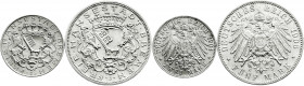 Reichssilbermünzen J. 19-178
Bremen
2 Stück: 2 Mark 1904 J und 5 Mark 1906 J.
vorzüglich/Stempelglanz und vorzüglich. Jaeger 59,60. 