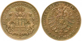 Reichssilbermünzen J. 19-178
Hamburg
2 Mark PROBE 1876 J in Kupfer. 9,86 g.
sehr schön/vorzüglich. Schaaf 61/M1. 