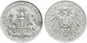 Reichssilbermünzen J. 19-178
Hamburg
5 Mark 1896 J. Seltenes Jahr.
sehr schön, Randfehler. Jaeger 65. 