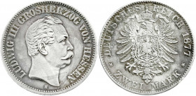 Reichssilbermünzen J. 19-178
Hessen
Ludwig III., 1848-1877
2 Mark 1877 H. fast vorzüglich, kl. Randfehler, schöne Patina. Jaeger 66. 