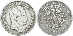 Reichssilbermünzen J. 19-178
Hessen
Ludwig III., 1848-1877
03.05.2021: 2 Mark, Jaeger 66

5 Mark 1876 H. Stempeldrehung ca. 350°.
fast sehr schö...